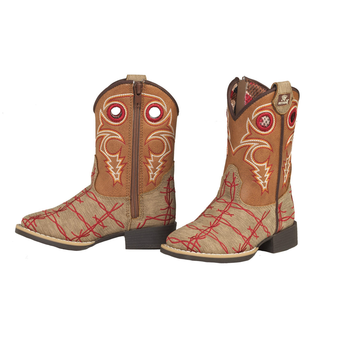 Ariat Twister Brown Boots With Red Barbwire Square Toe