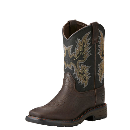  Ariat Kid's Brown And Black Workhog Square Toe Boot