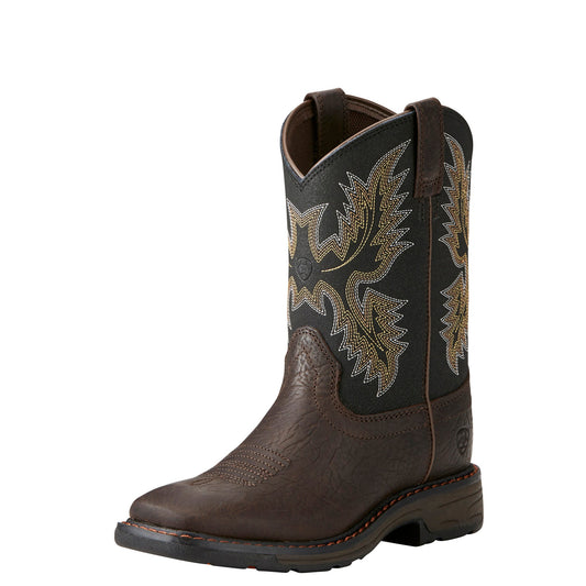  Ariat Kid's Brown And Black Workhog Square Toe Boot