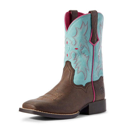  Ariat Kid's Brown And Blue Tombstone Square Toe Boot