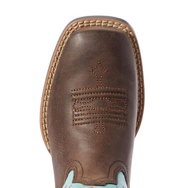  Ariat Kid's Brown And Blue Tombstone Square Toe Boot