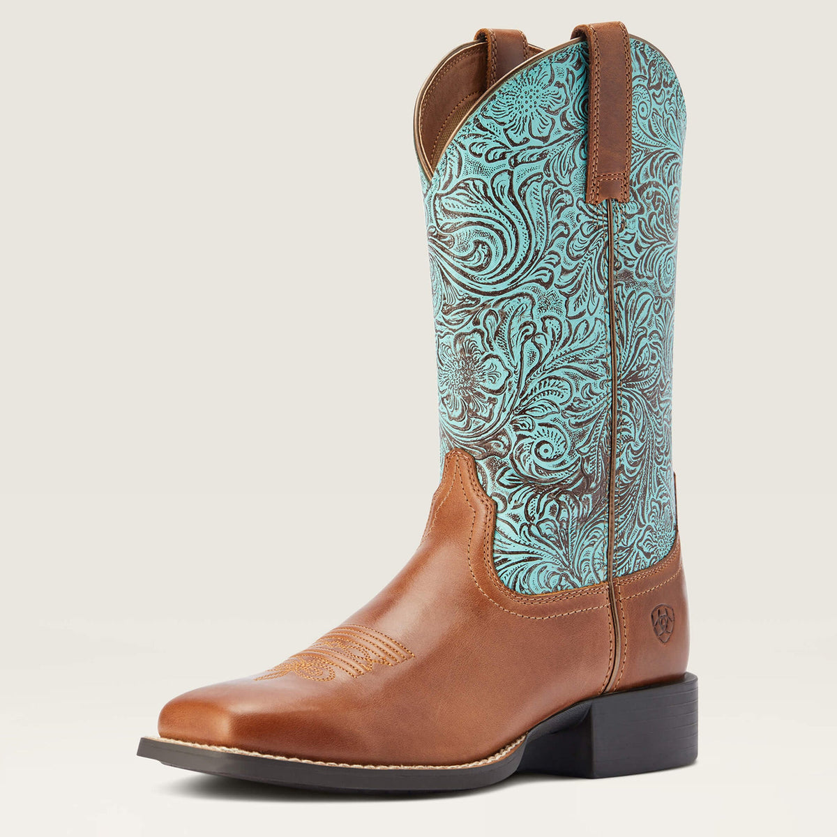  Ariat Women's Round Up Brown/Turquoise Square Toe Boots