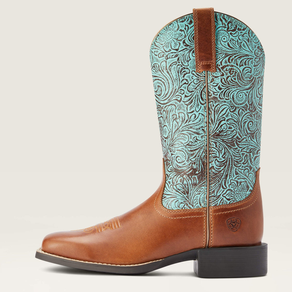  Ariat Women's Round Up Brown/Turquoise Square Toe Boots