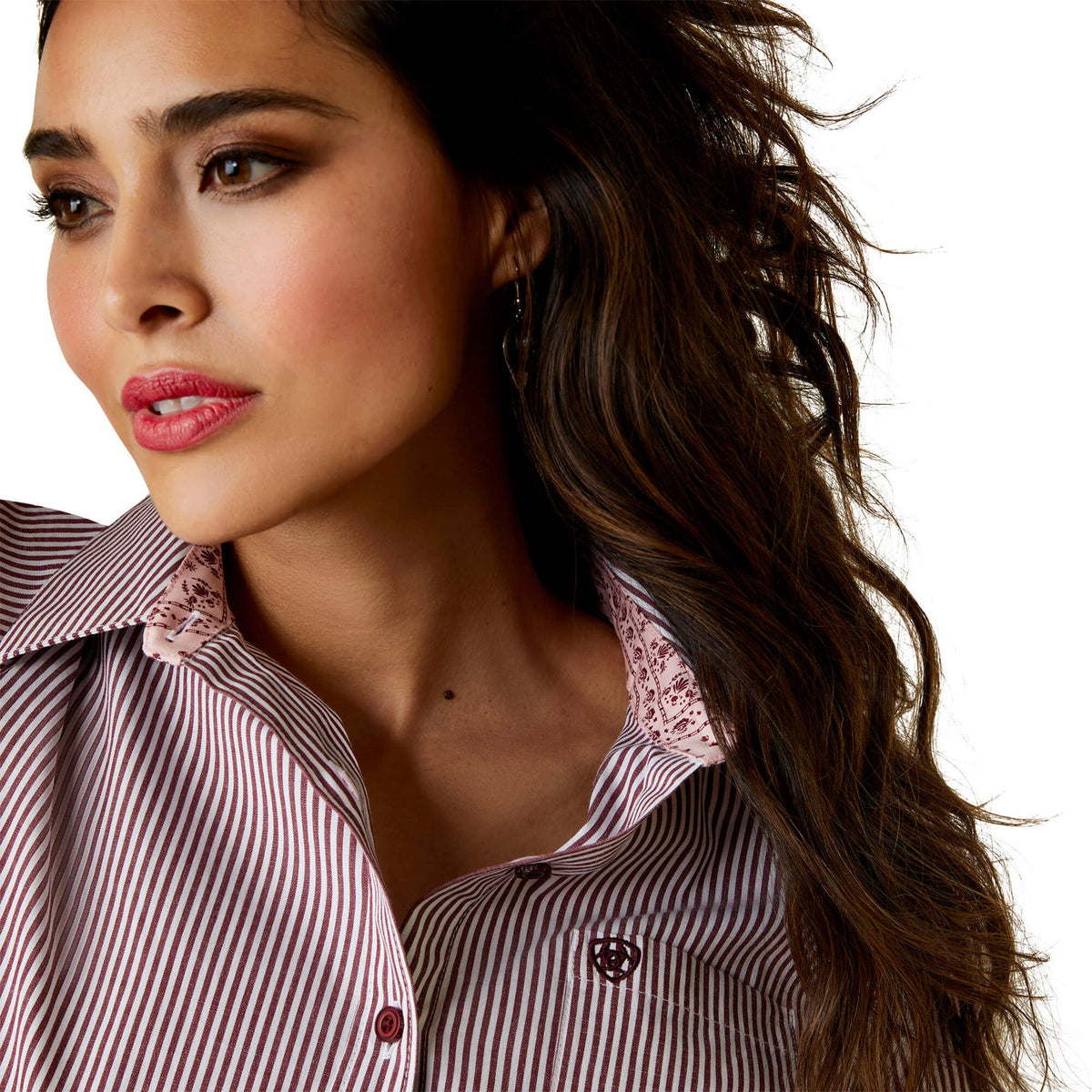  Ariat Women's Burgundy And White Stripe Shirt