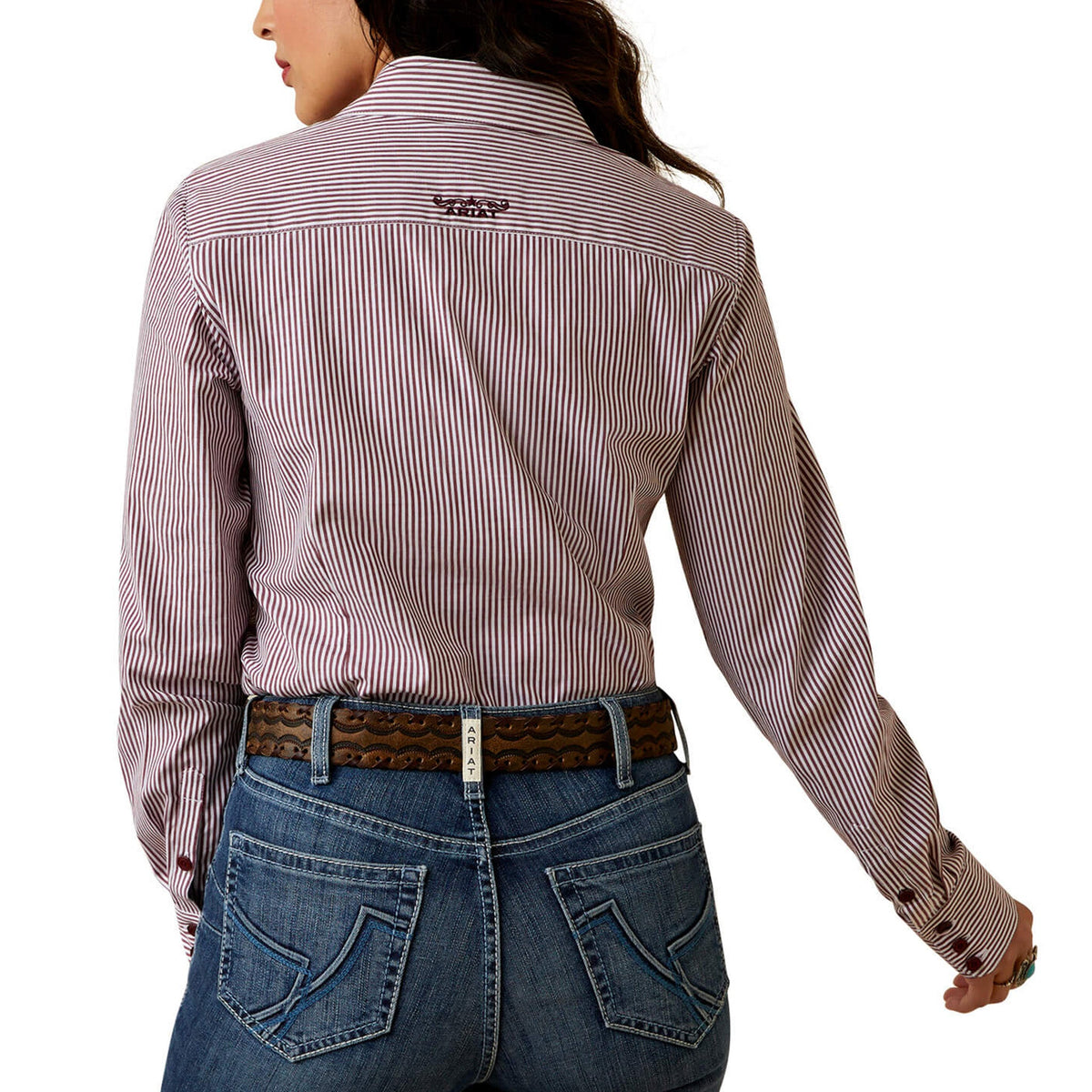  Ariat Women's Burgundy And White Stripe Shirt
