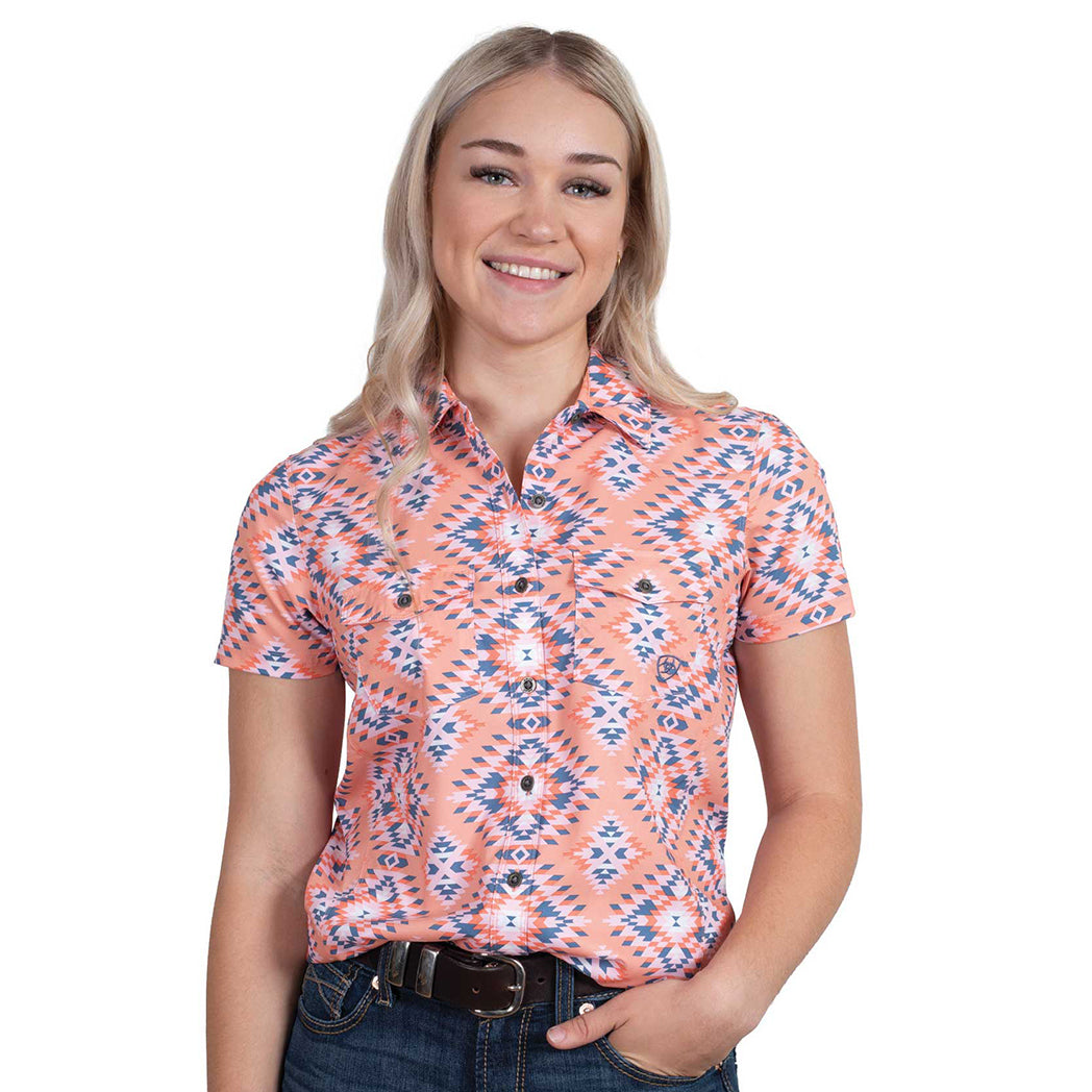  Ariat Womens Short Sleeve VentTEK Orange & Blue Aztec