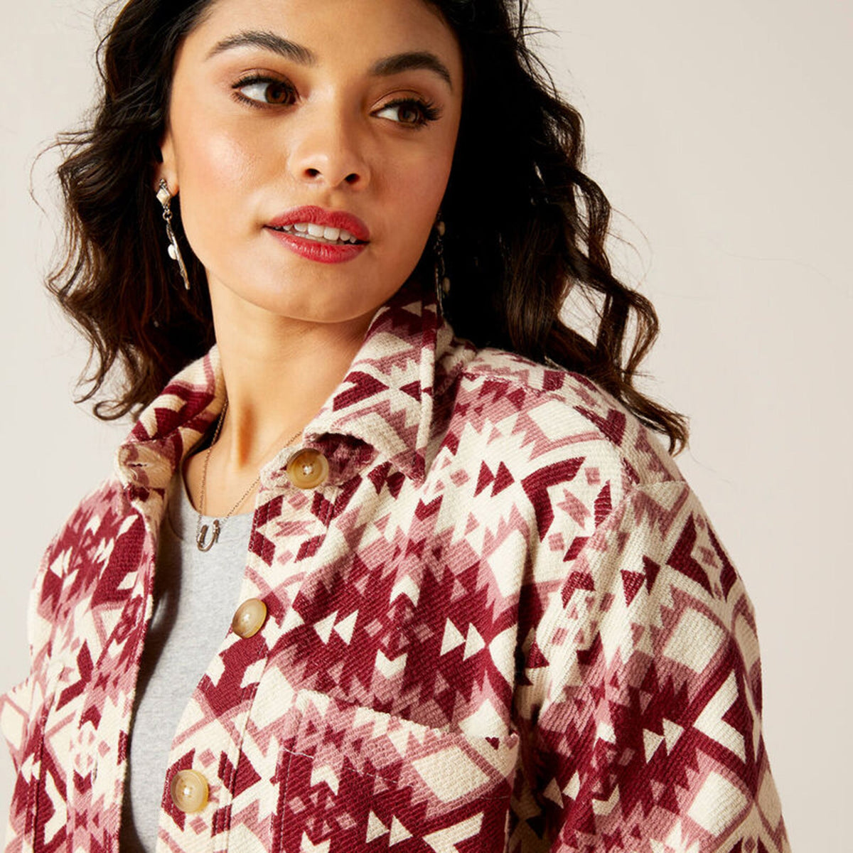  Ariat Women's Burgundy & Cream Southwest Shacket