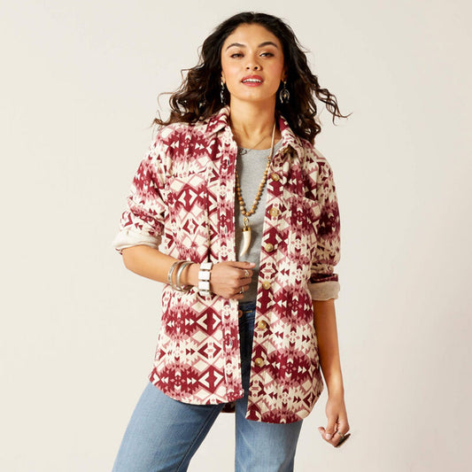  Ariat Women's Burgundy & Cream Southwest Shacket