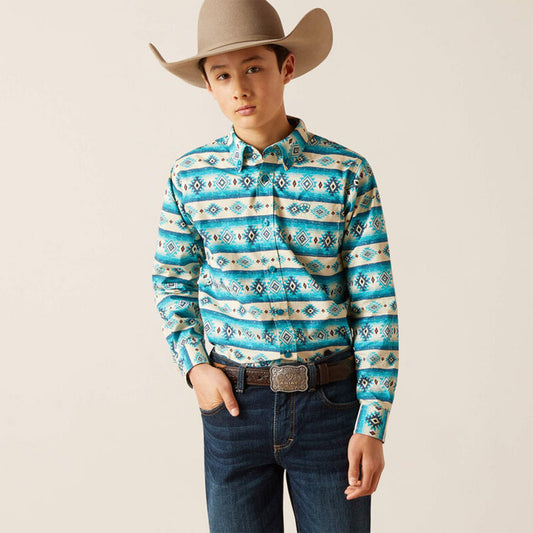  Ariat Boy's Turquoise Sandshell Aztec Shirt