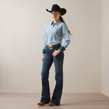  Ariat Women's Wrinkle Resist Teal Striped Shirt