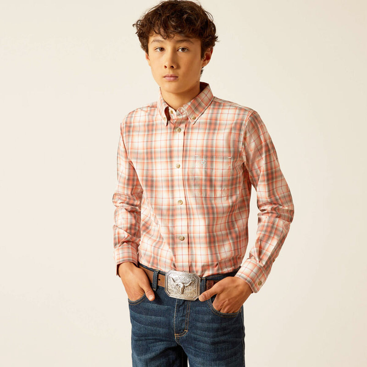  Ariat Boys Coral Plaid Long Sleeve