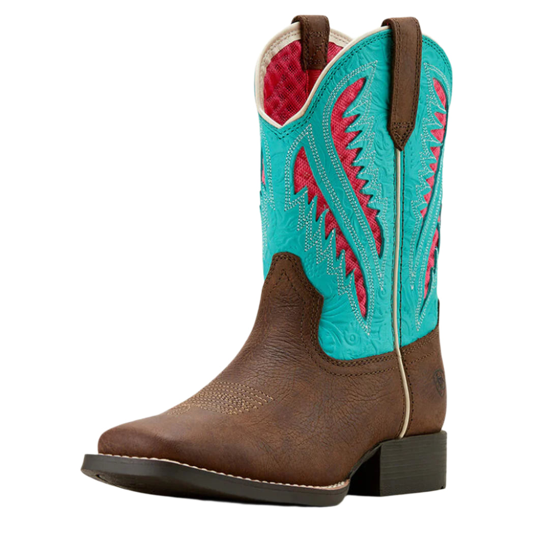  Ariat Kid's Clay & Turquoise Ventek Square Toe Boots