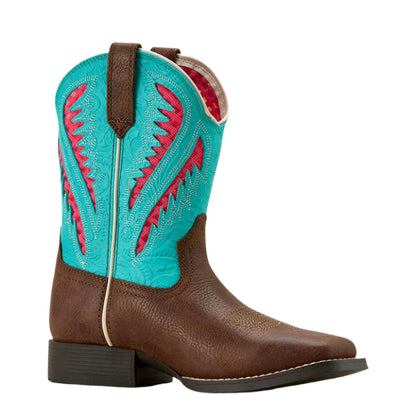  Ariat Kid's Clay & Turquoise Ventek Square Toe Boots