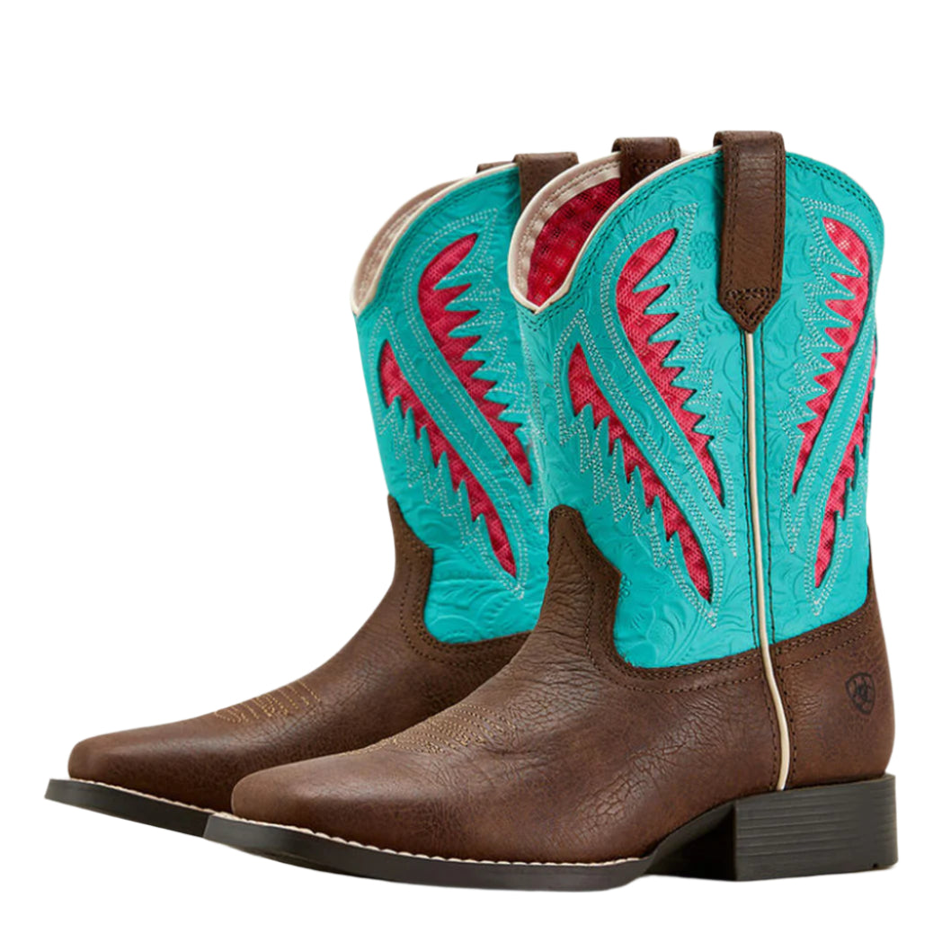  Ariat Kid's Clay & Turquoise Ventek Square Toe Boots