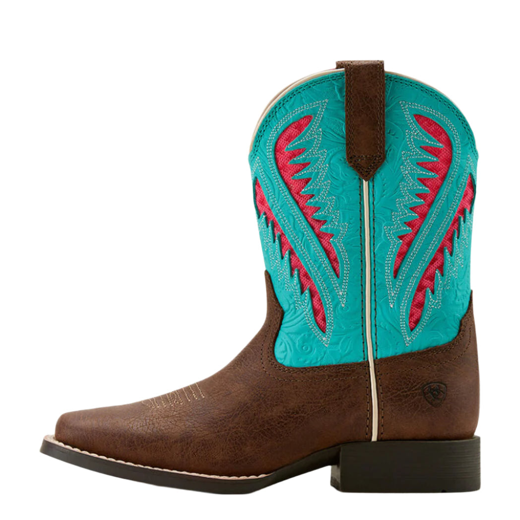  Ariat Kid's Clay & Turquoise Ventek Square Toe Boots