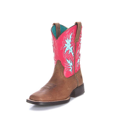  Ariat Kid's Brown And Hot Pink VentTek Square Toe Boots