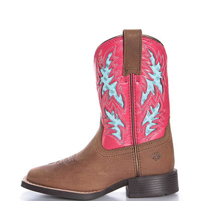  Ariat Kid's Brown And Hot Pink VentTek Square Toe Boots