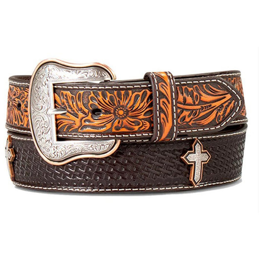  Ariat Basketweave Sunburst Cross Concho Belt