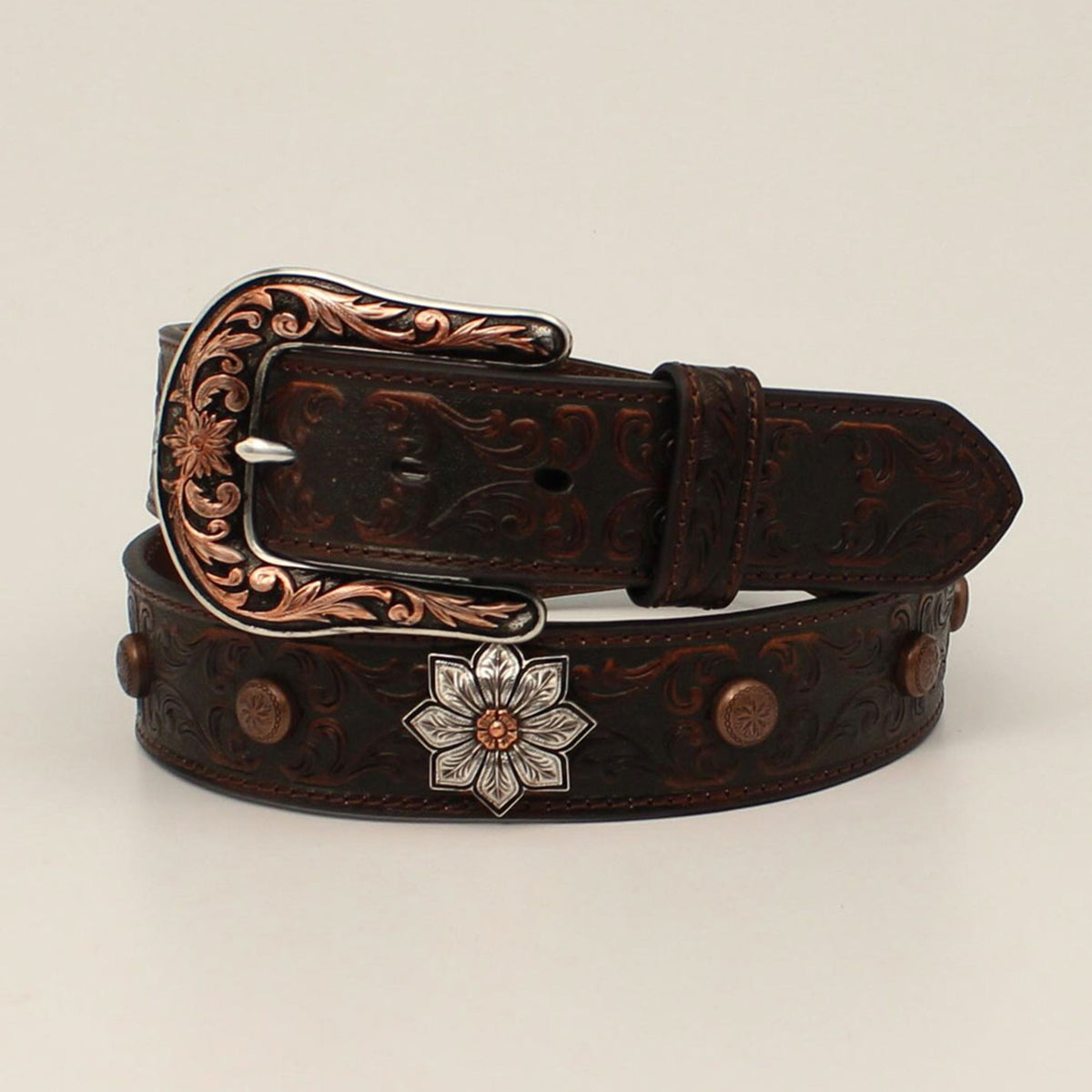  Ariat Ladie's Brown Floral Flower Concho Belt