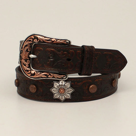  Ariat Ladie's Brown Floral Flower Concho Belt