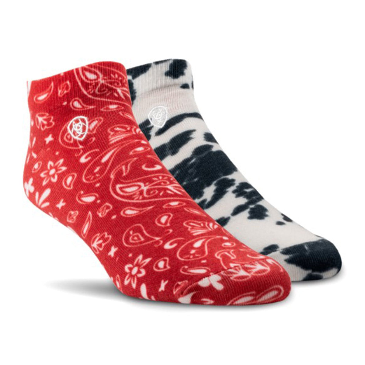  Ariat Women's 2 Pack Bandana/Cow Print Low Socks