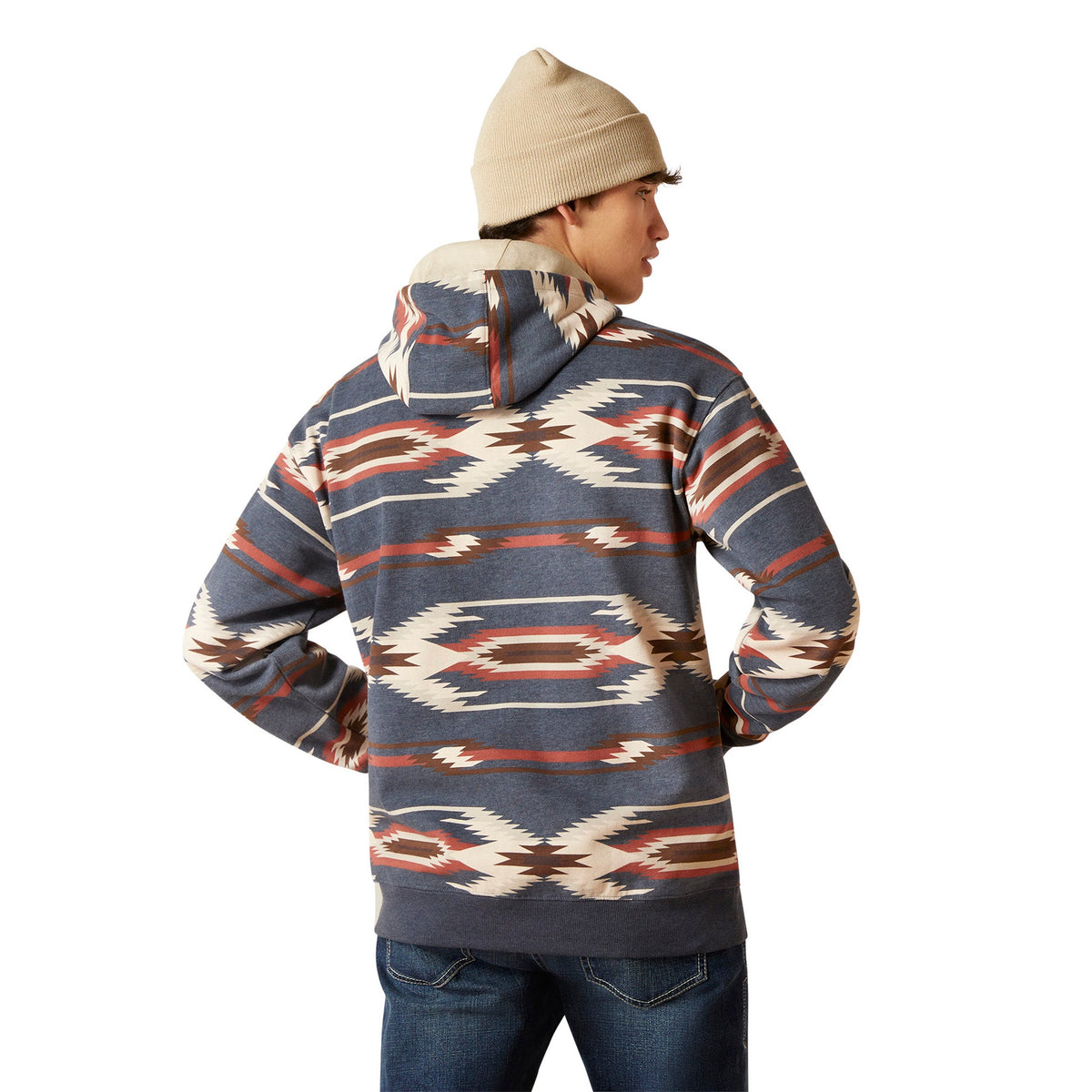  Ariat Men's Navy & Cream Aztec Hoodie