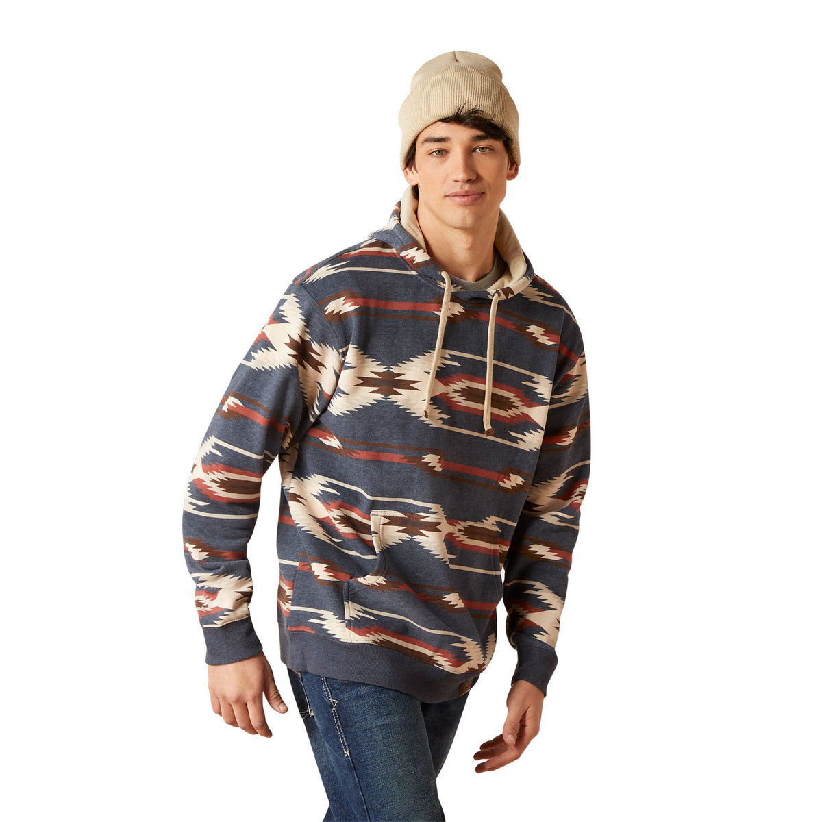 Ariat Men's Navy & Cream Aztec Hoodie