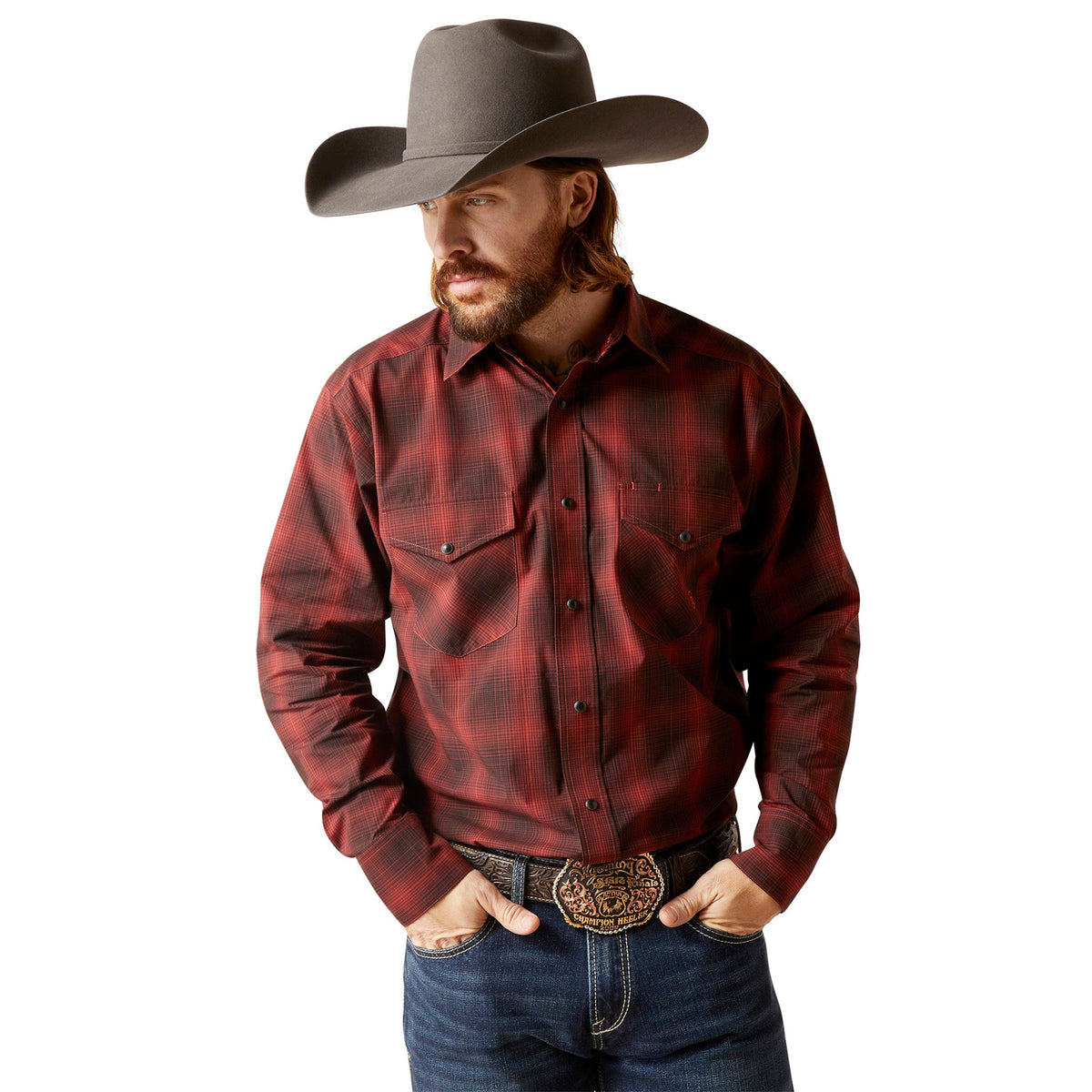  Ariat Men's Stenson Red & Black Snap Shirt