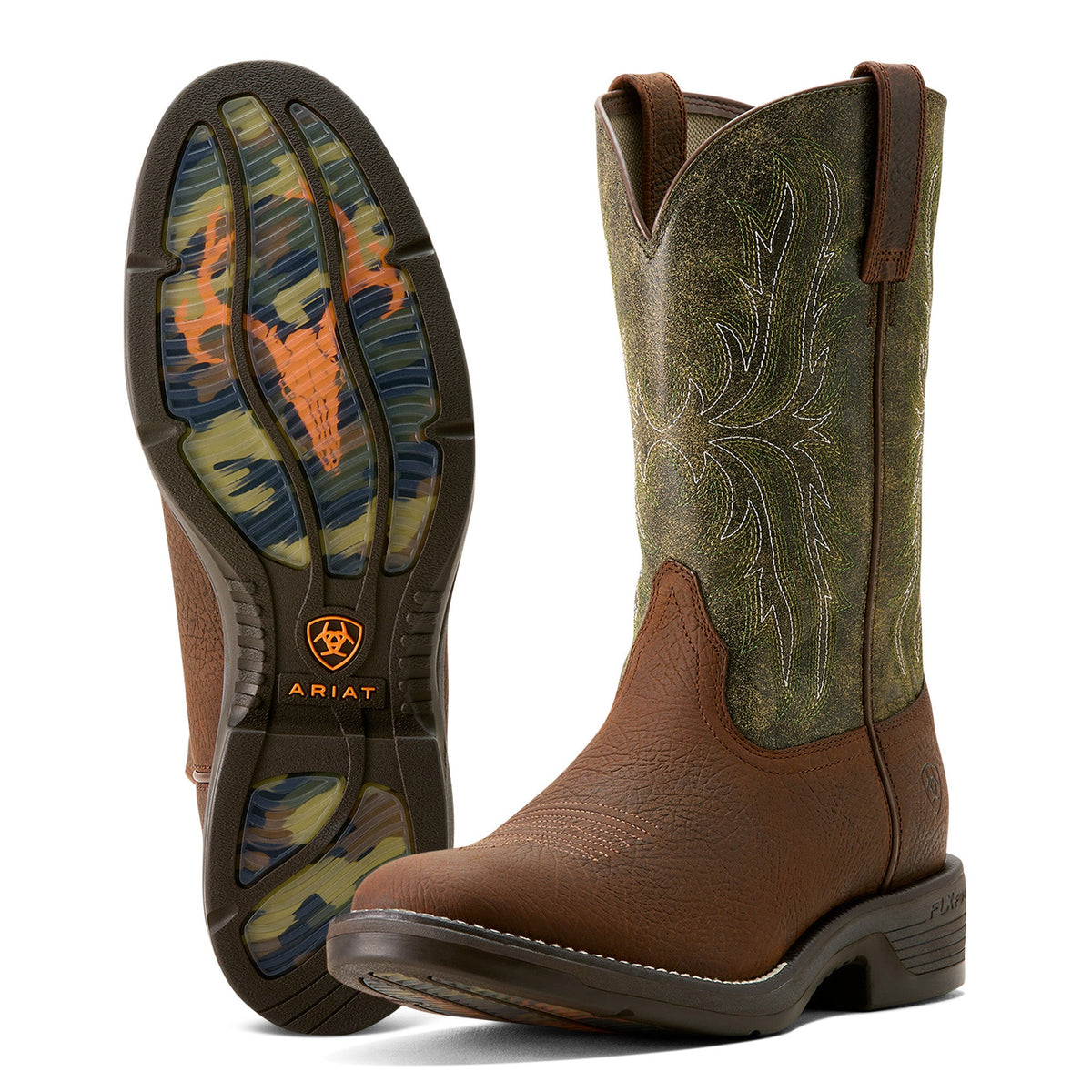  Ariat Men's Ridgeback Round Toe Brown And Green Cowboy Boots