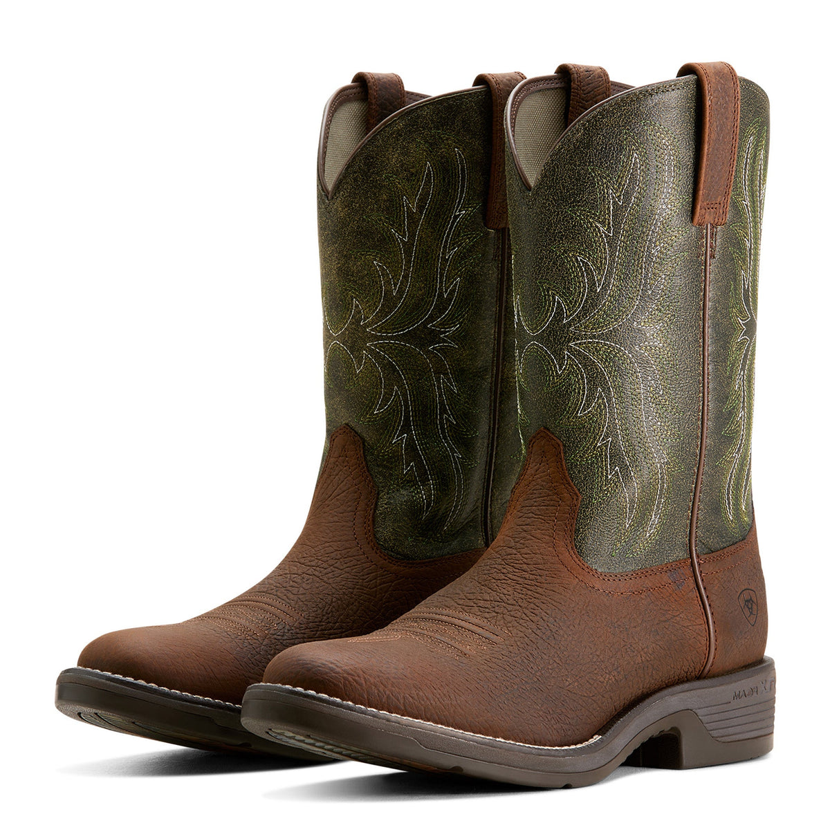  Ariat Men's Ridgeback Round Toe Brown And Green Cowboy Boots