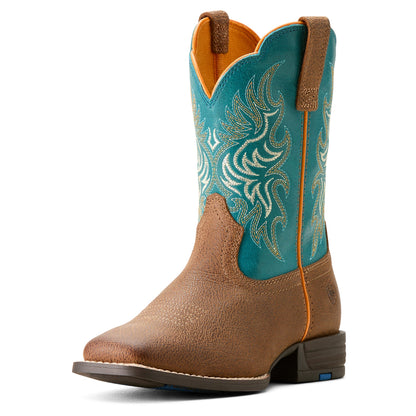  Ariat Kid's Tan/Turquoise Square Toe Boots