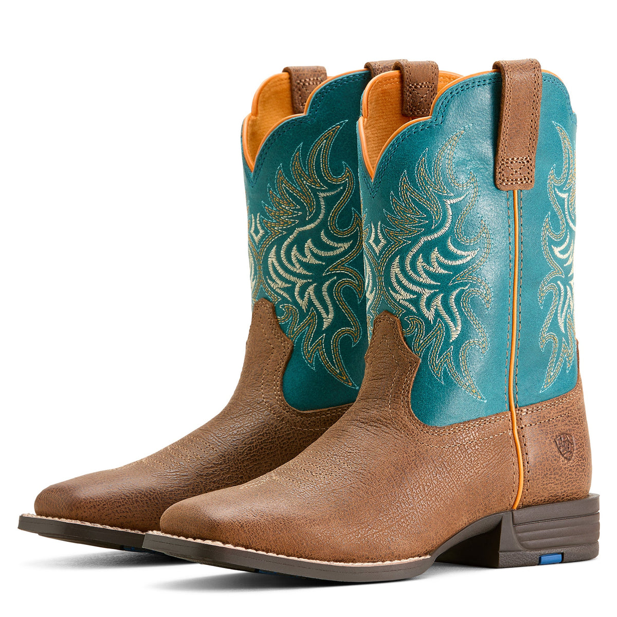  Ariat Kid's Tan/Turquoise Square Toe Boots
