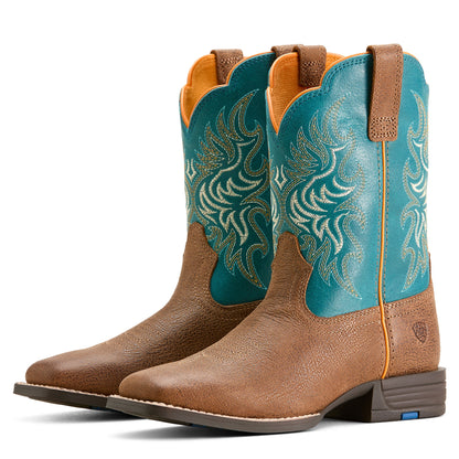  Ariat Kid's Tan/Turquoise Square Toe Boots