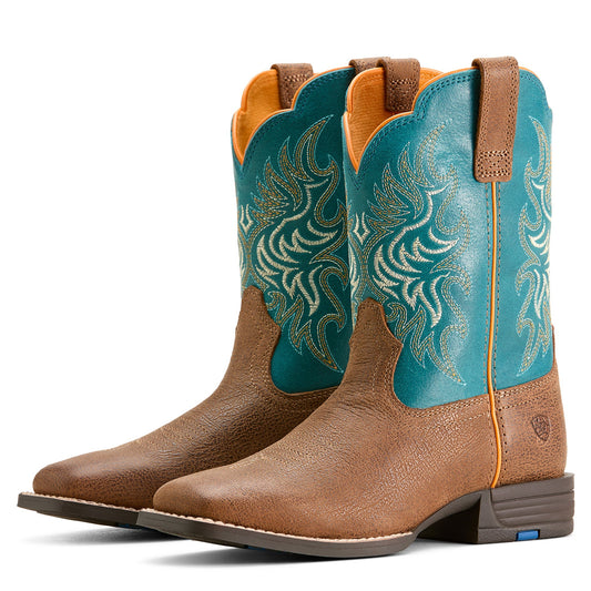  Ariat Kid's Tan/Turquoise Square Toe Boots