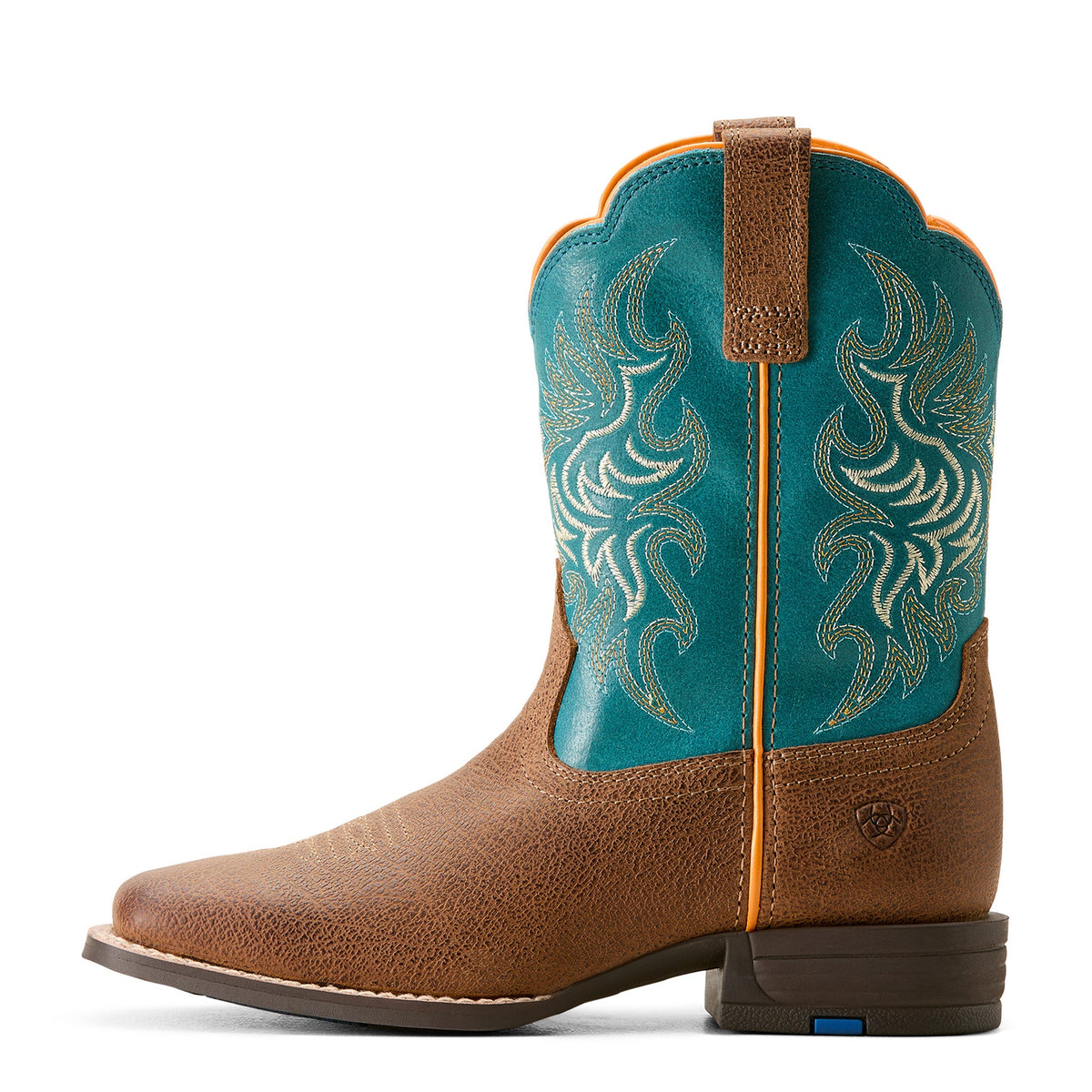  Ariat Kid's Tan/Turquoise Square Toe Boots