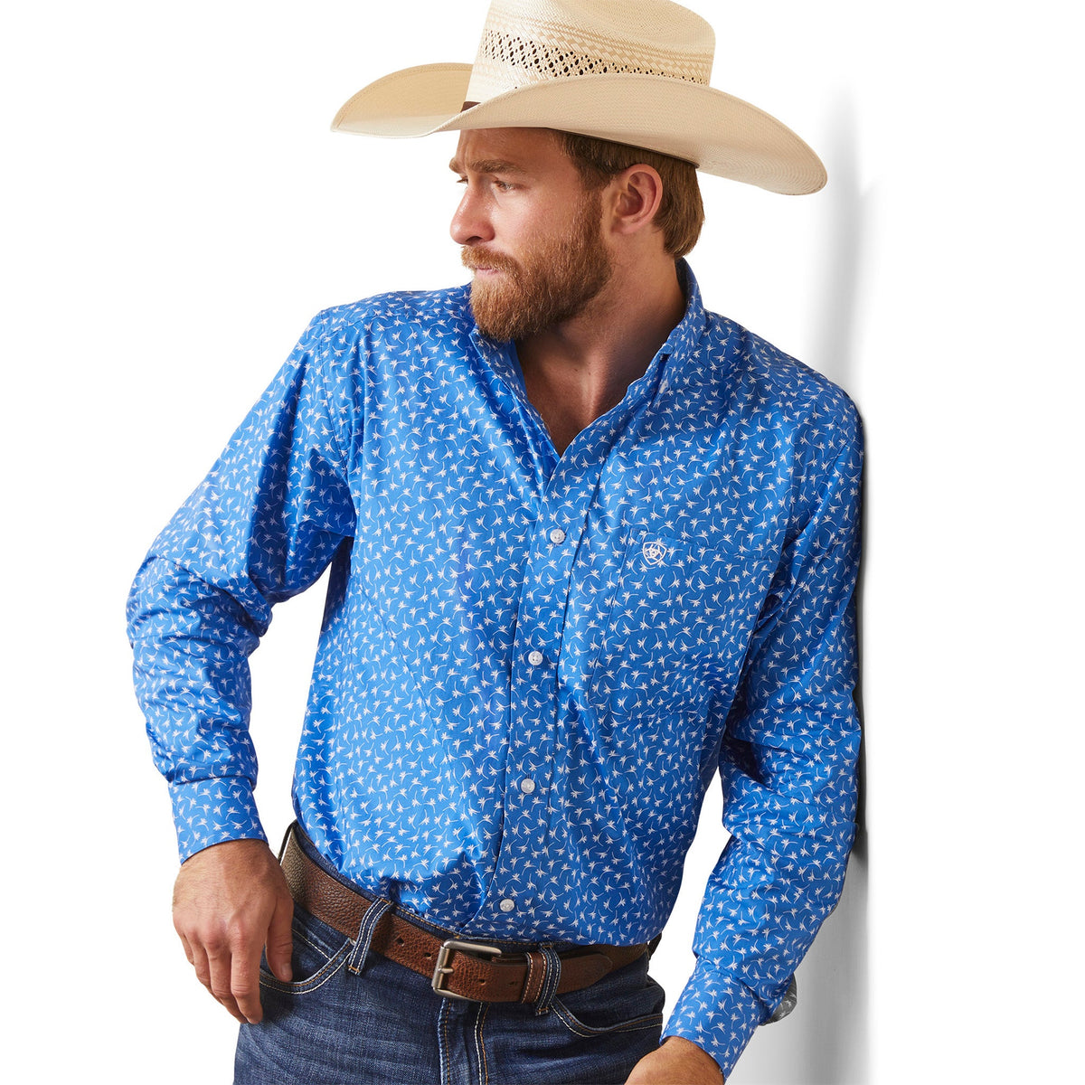  Ariat Men's Blue & White Print Shirt