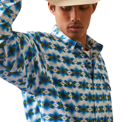  Ariat Men's Levi White, Green & Blue Southwest Long Sleeve