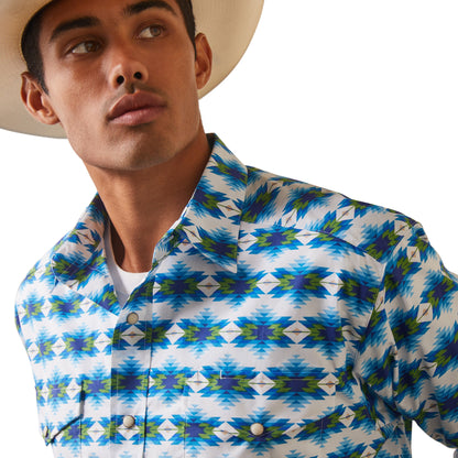  Ariat Men's Levi White, Green & Blue Southwest Long Sleeve