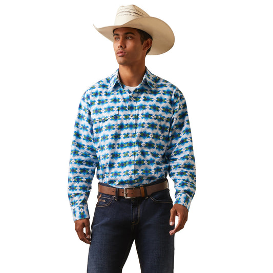  Ariat Men's Levi White, Green & Blue Southwest Long Sleeve