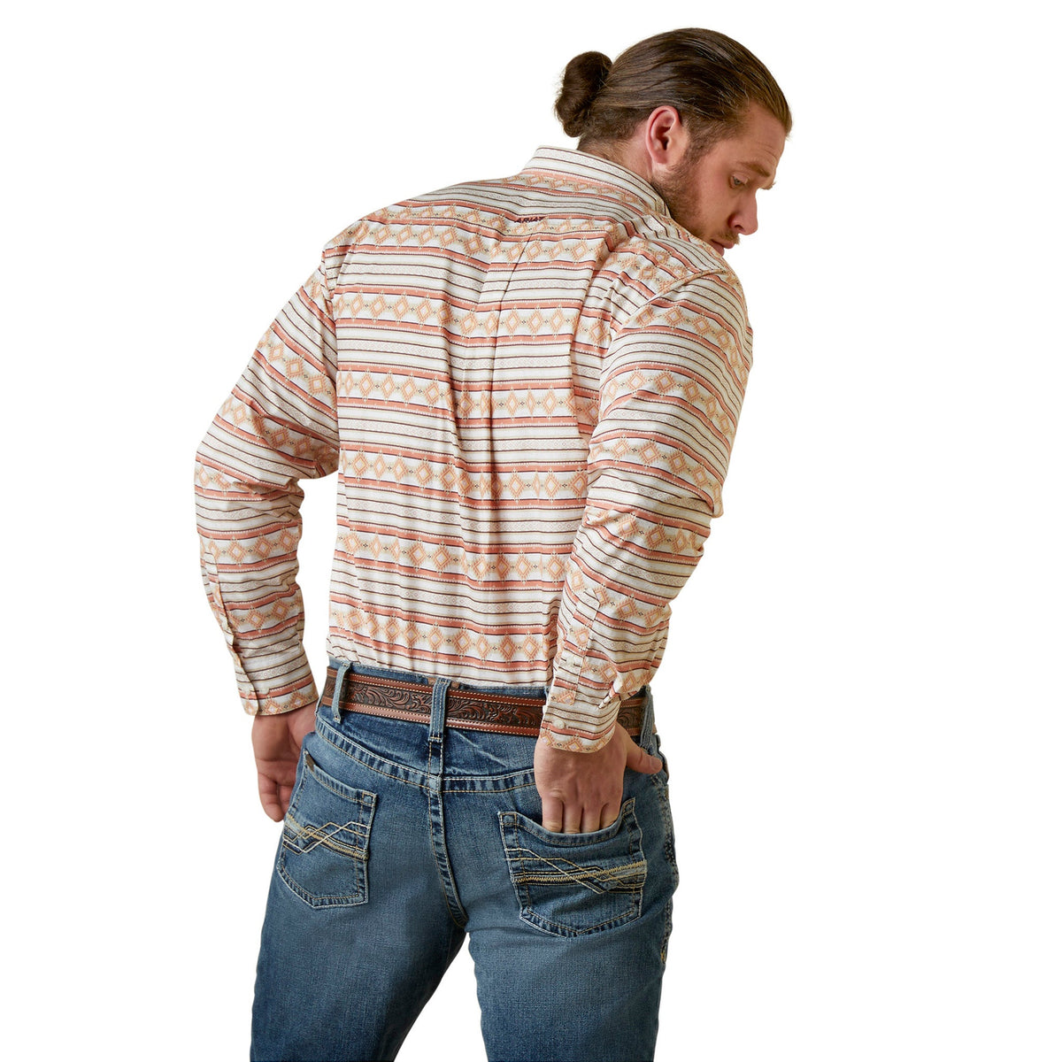  Ariat Men's Orange Aztec Shirt