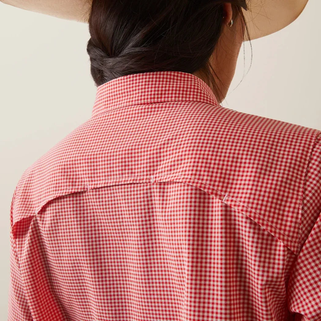  Ariat Women's Vent Tek Long Sleeve Shirt Aura Orange/White Check