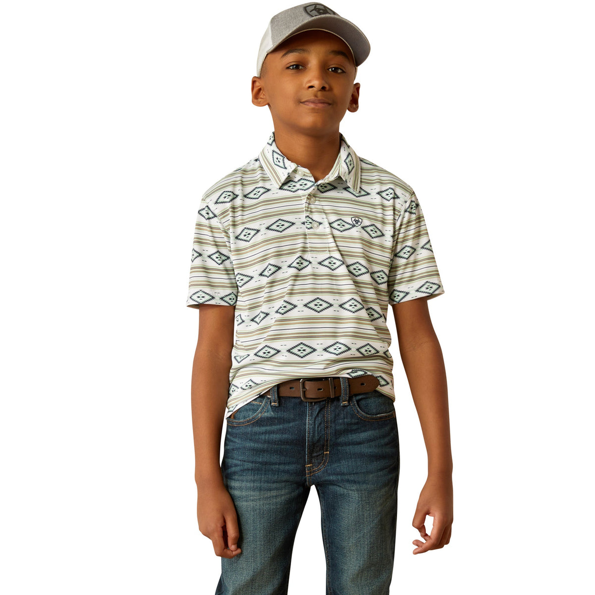  Ariat Boy's White Serape Polo