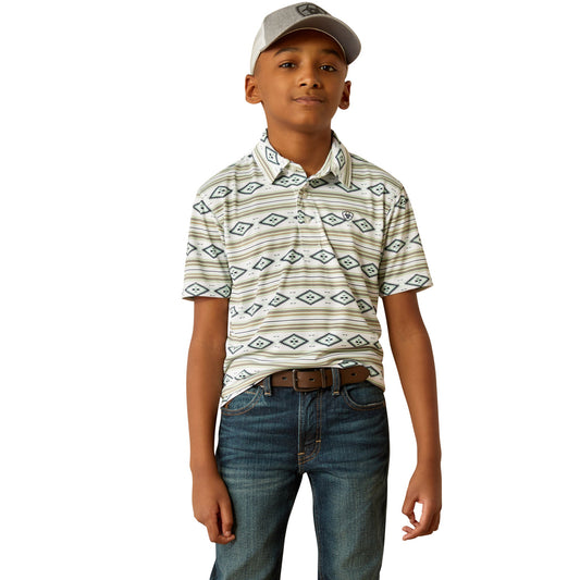  Ariat Boy's White Serape Polo