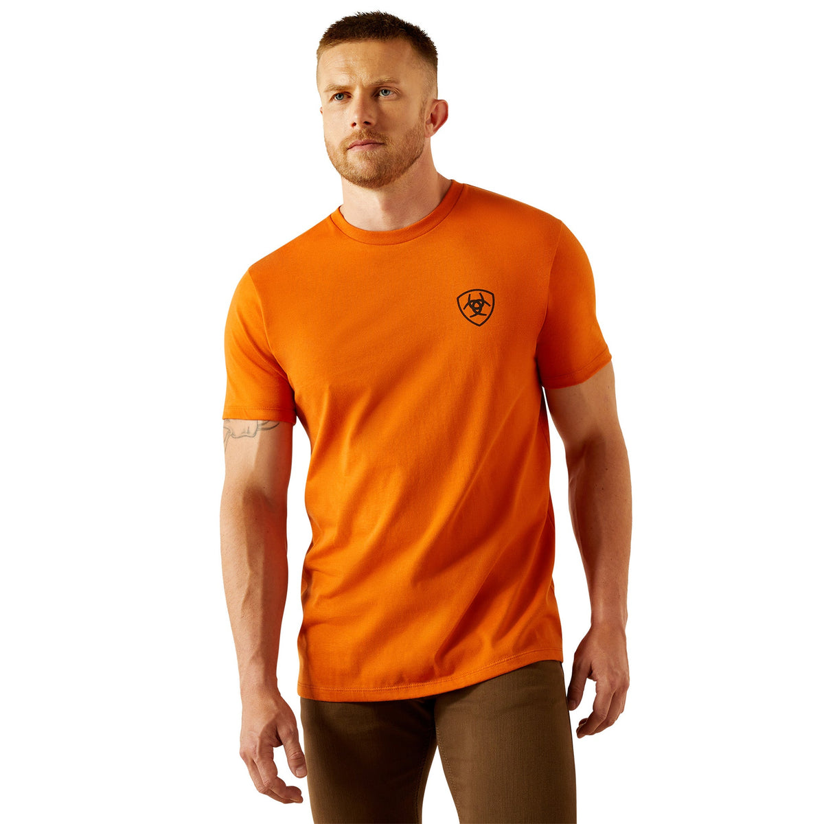  Ariat Men's Rust Orange Barbwire Flag & Shield Tee