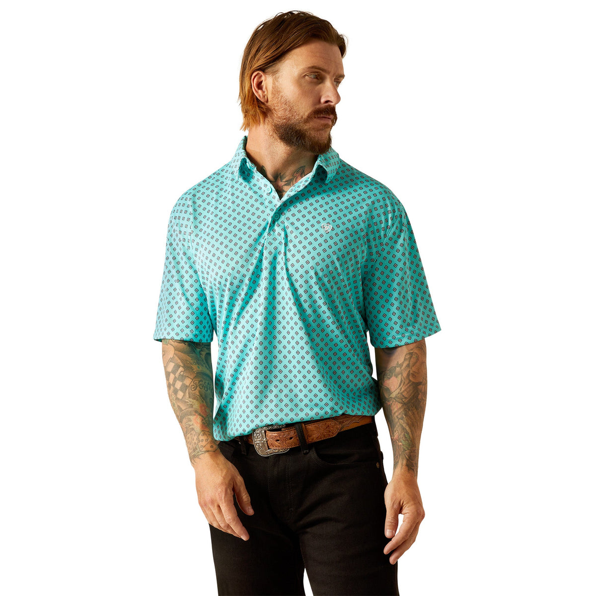  Ariat Men's Aruba Blue Printed Short Sleeve Polo