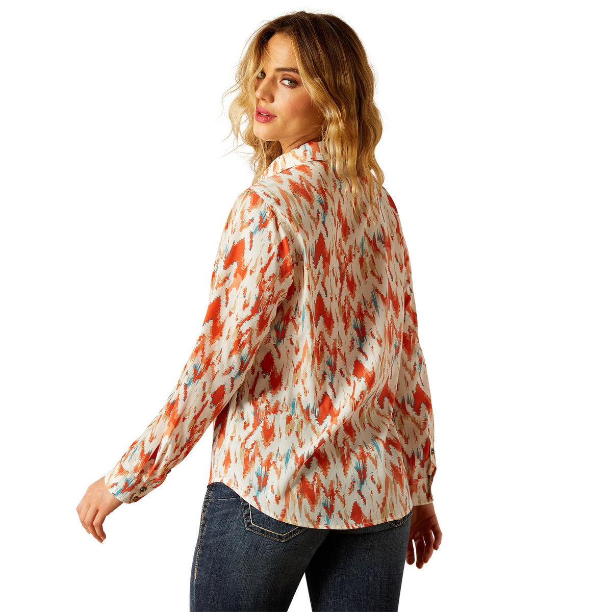  Ariat Women's Homestyle Painted Orange Long Sleeve Shirt