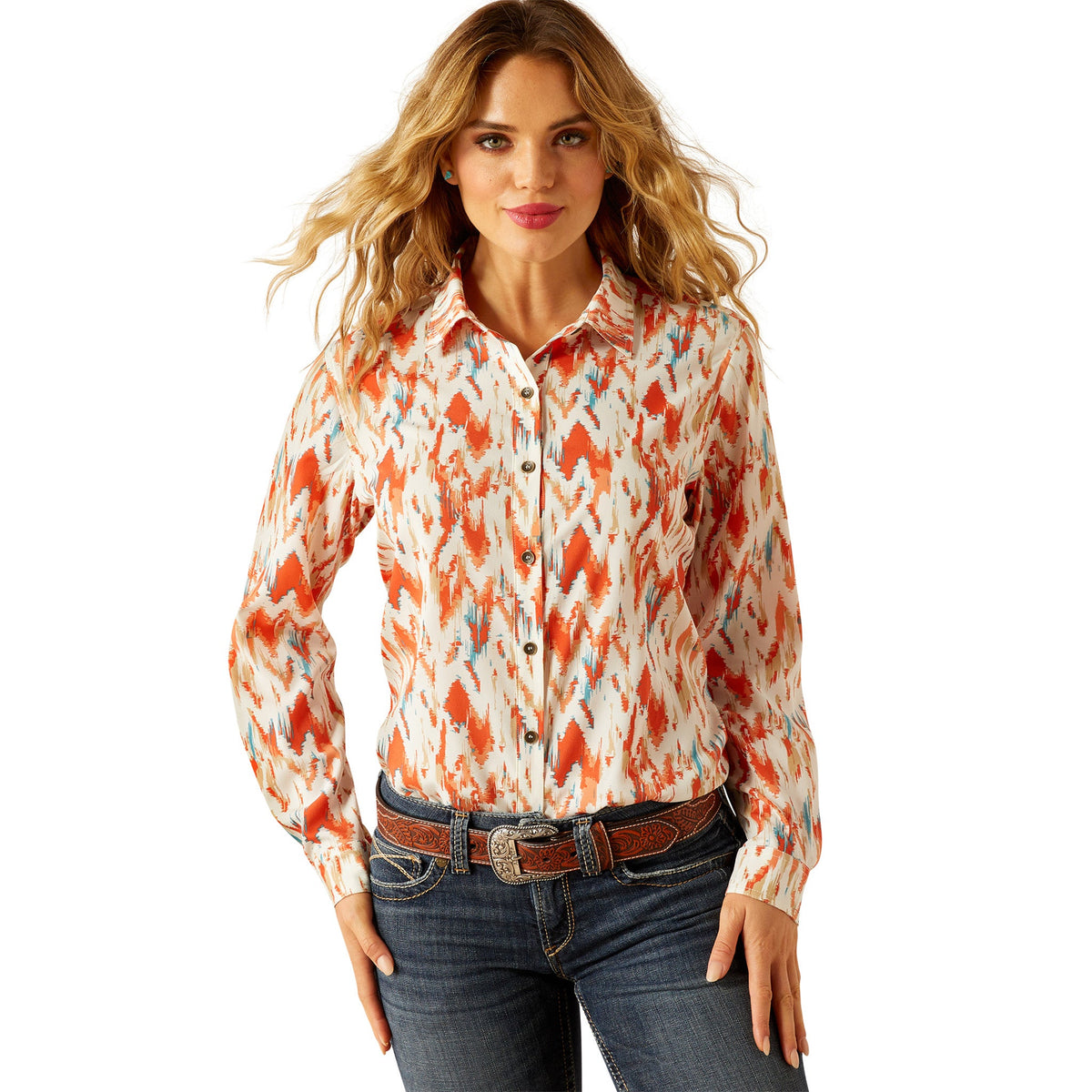  Ariat Women's Homestyle Painted Orange Long Sleeve Shirt
