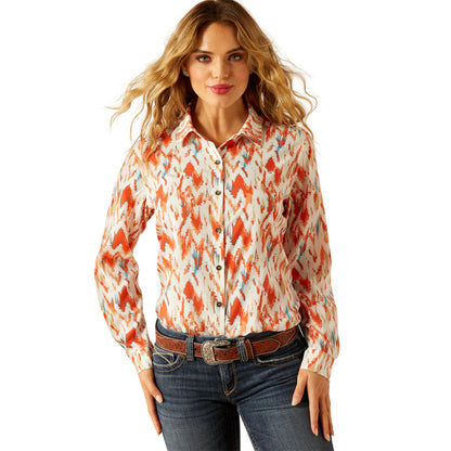  Ariat Women's Homestyle Painted Orange Long Sleeve Shirt