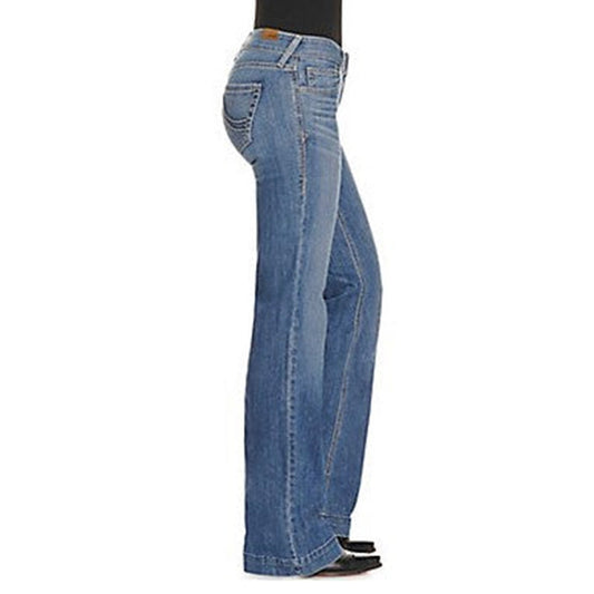  Ariat Women's Medium Wash Mid Rise Trouser Leg Jeans