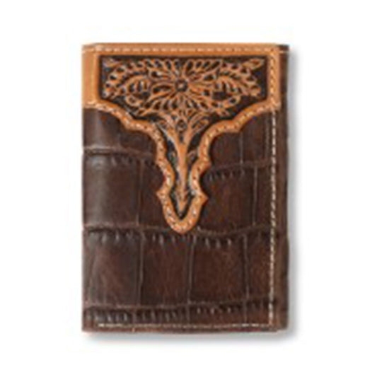  Ariat Men's Trifold Croc Floral Embossed Wallet